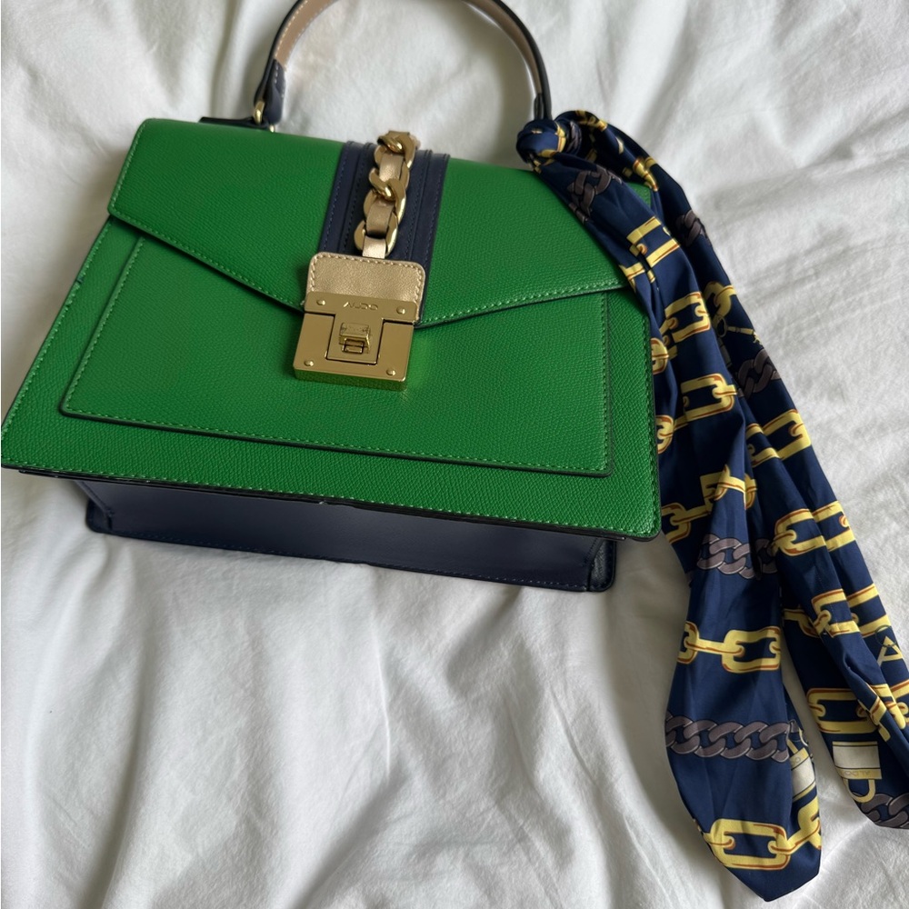 Aldo Green and Black Satchel with Gold Lock